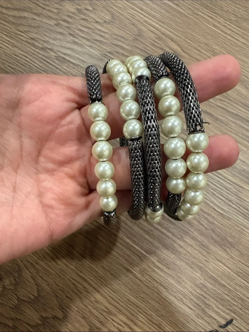 Pearl and Gunmetal Multi-Row Bracelet